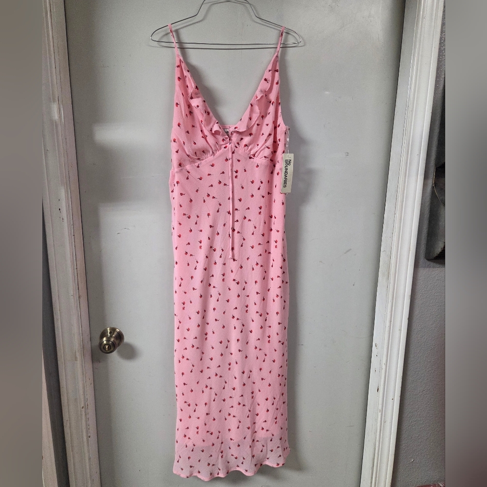 No Boundaries Pink Maxi Slip Dress with Cherry Print - Picture 2 of 6